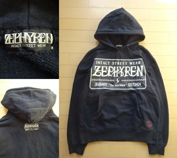 【ZEPHYREN】ロゴ入り スウェットパーカー ブラック SIZE:MEDIUM (ゼファレン)