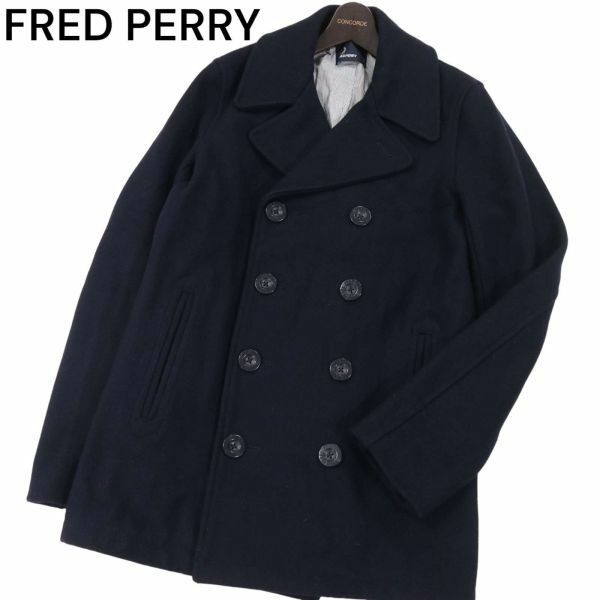 FRED PERRY フレッドペリー 秋冬 メルトン ウール Pコート Sz.S　メンズ ネイビー　I3T02366_B#N