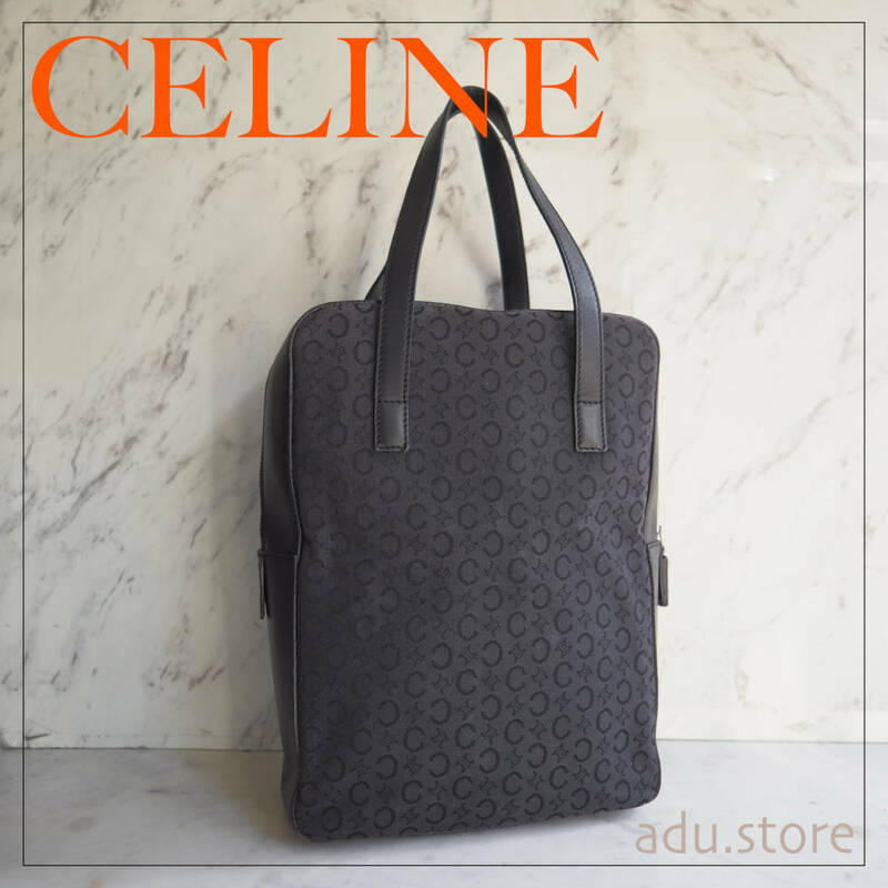 オールド セリーヌ CELINE マカダム柄 キャンバスレザー 縦型 ハンドバッグ ワンショルダー ブラック レディース ブランドA4 書類