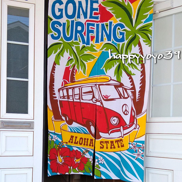 新品 ハワイ 赤 サーフ ワゴン バスのれん暖簾 間仕切りディスプレタペストリー カーテン ブラインド サーフィンバス 南国ハワイアン