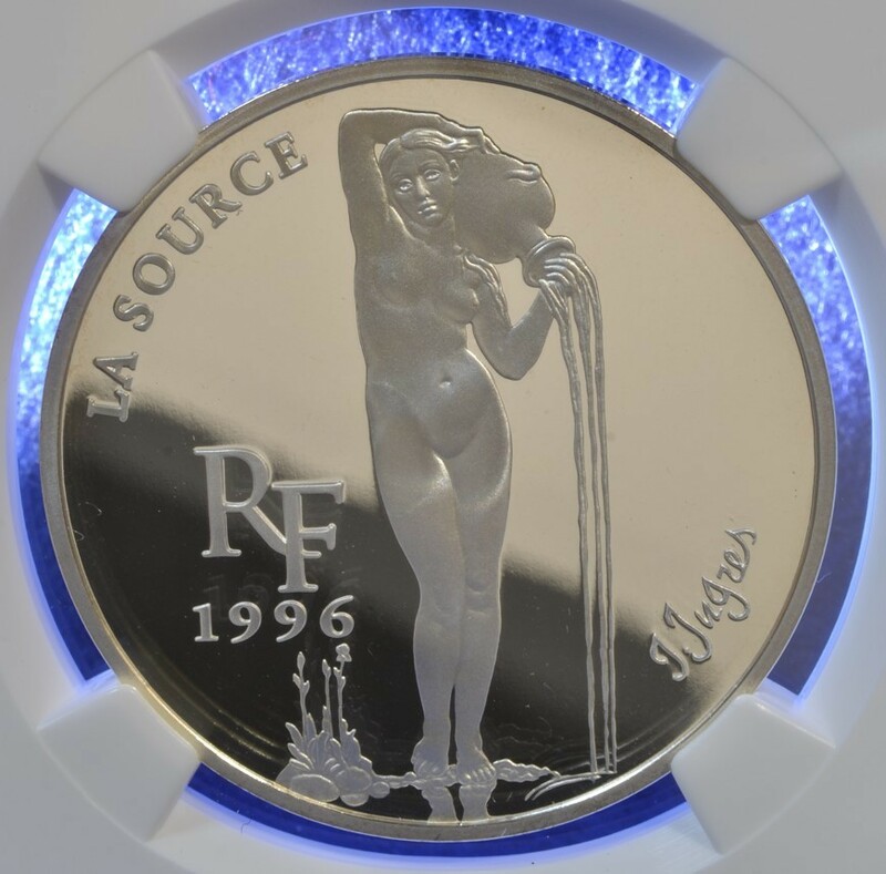 ◆NGC高鑑定銀貨◆希少 10年で1度◆アングル有名絵画 泉 ラ・ソース PF69UC 1996フランス 1.5ユーロ10フランアンティークコイン