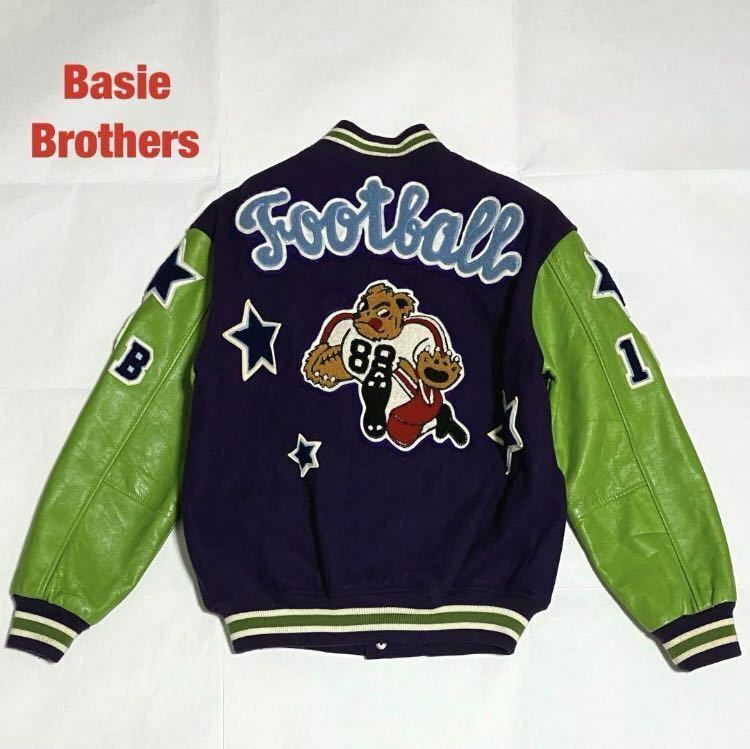 【希少】Basie Brothers　ベイシーブラザーズ　スタジャン　牛革レザー　キルティング　アメフト　ワッペン　オーバーサイズ　刺繍　個性的