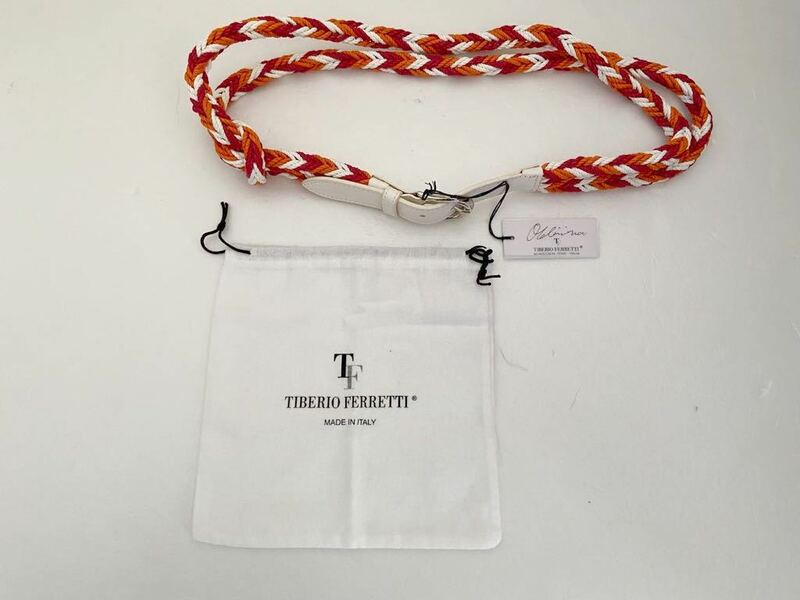 タグ付き TIBERIO FERRETTI size100 イタリア製編み込みベルト ホワイト 白 オレンジ レッド ホワイト