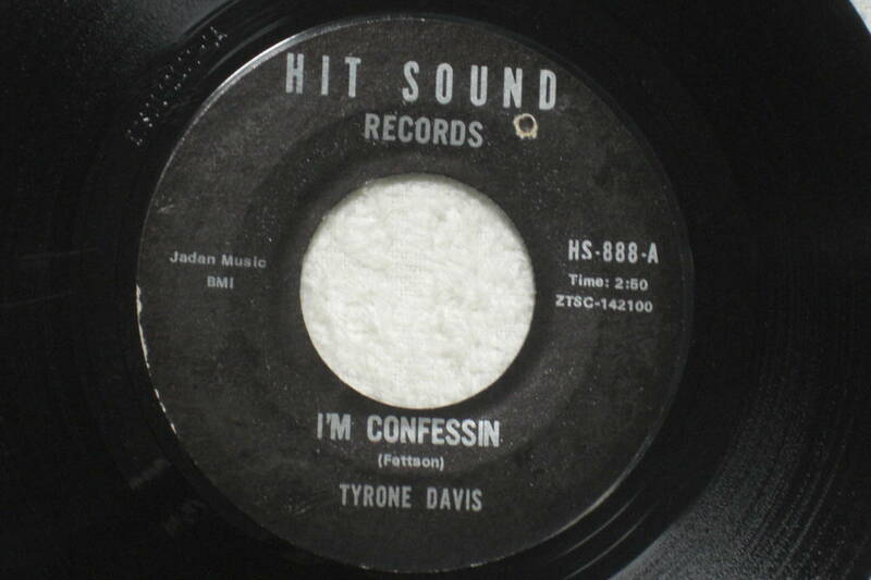 USシングル盤45’　Tyrone Davis ／ I'm Confessin - I Wanna Be Good Company　(Hit Sound Records HS-888)　