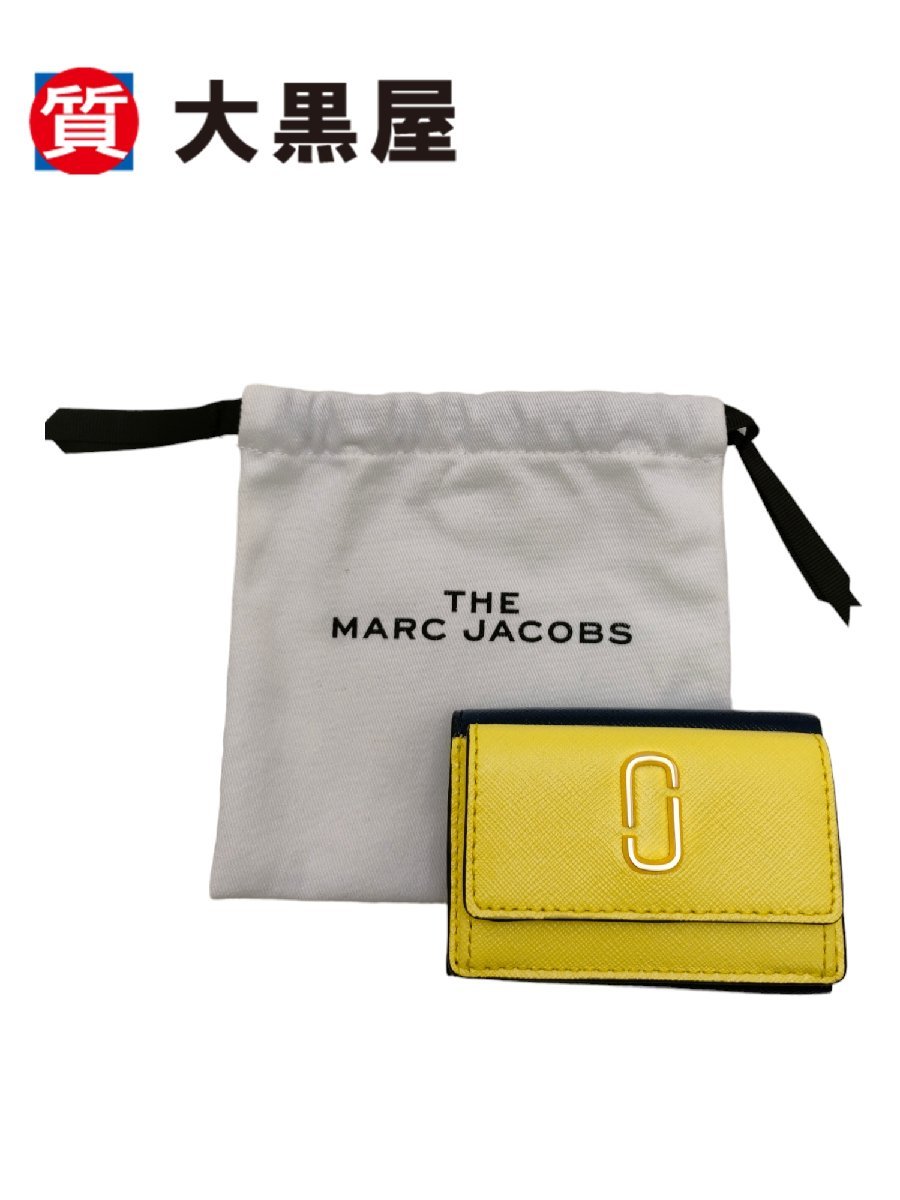 【大黒屋82】 MARC JACOBS マークジェイコブス ザ スナップショット ミニ 三つ折りウォレット イエロー×ライトグレー×ネイビー 財布