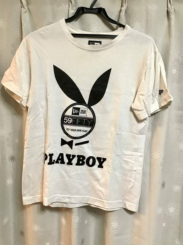 【NEW ERA/ニューエラ】PLAYBOY半袖Tシャツ/Sホワイト★レディース★USED