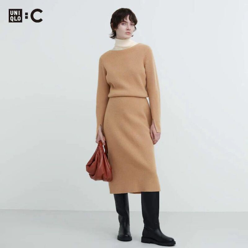 sale!新品タグ付☆UNIQLO:C☆ ボートネックニットワンピースXXLベージュ