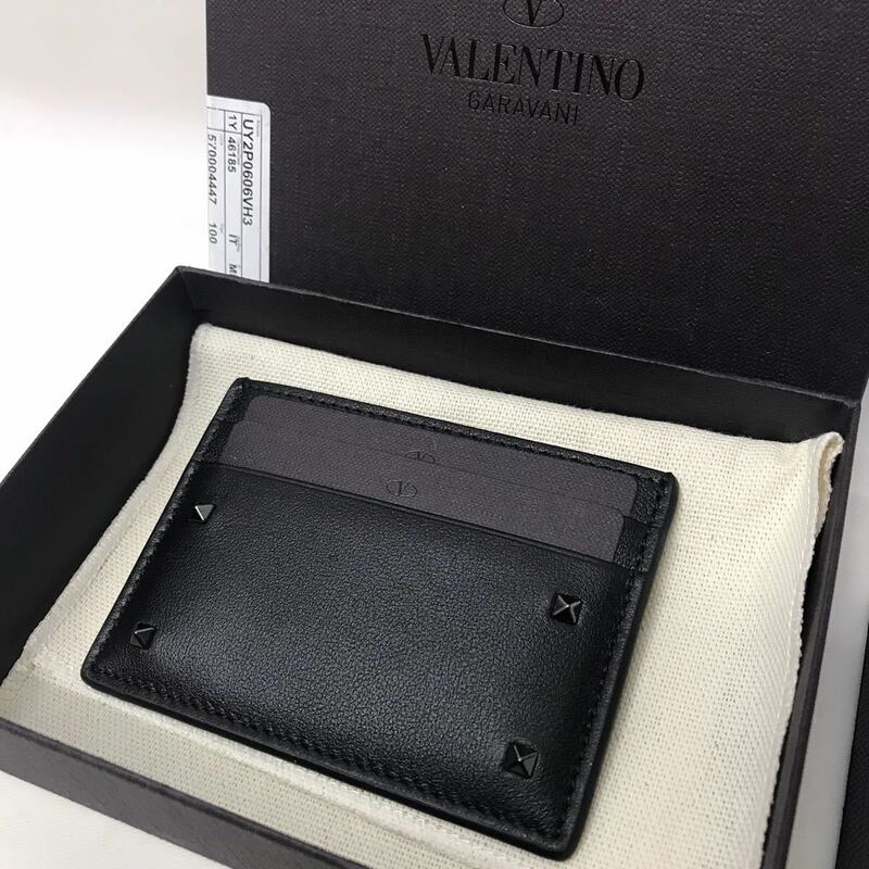 【新品未使用】VALENTINO ヴァレンティノ メンズ カードケース カードホルダー レザー 革 黒 スタッズ