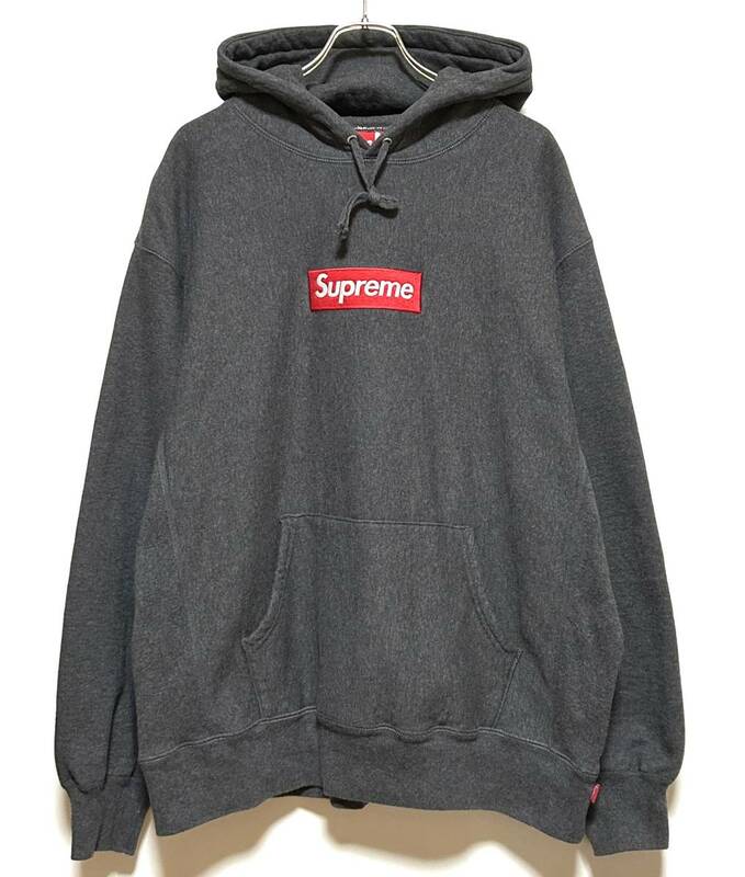 【美品】Supreme Box Logo Hooded Sweatshirt 2021FW（L）チャコール シュプリーム ボックスロゴ フーディー パーカー