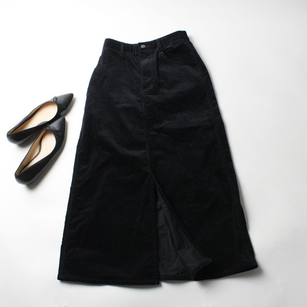 GU ジーユー コーデュロイスカート ロングスカート Sサイズ ブラック 23-1211fu01【4点同梱で送料無料】