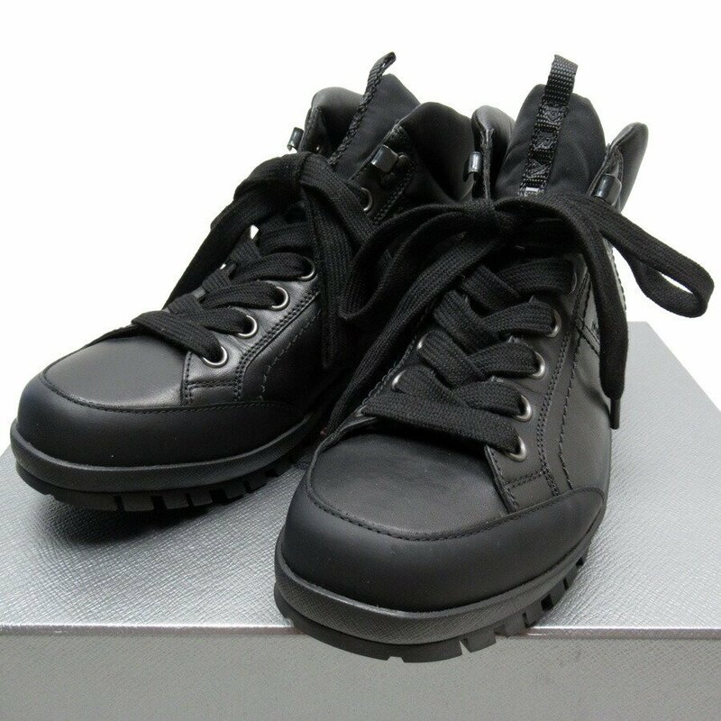 プラダ PRADA スニーカー トレッキングシューズ レザー/ナイロン ブラック h28614i