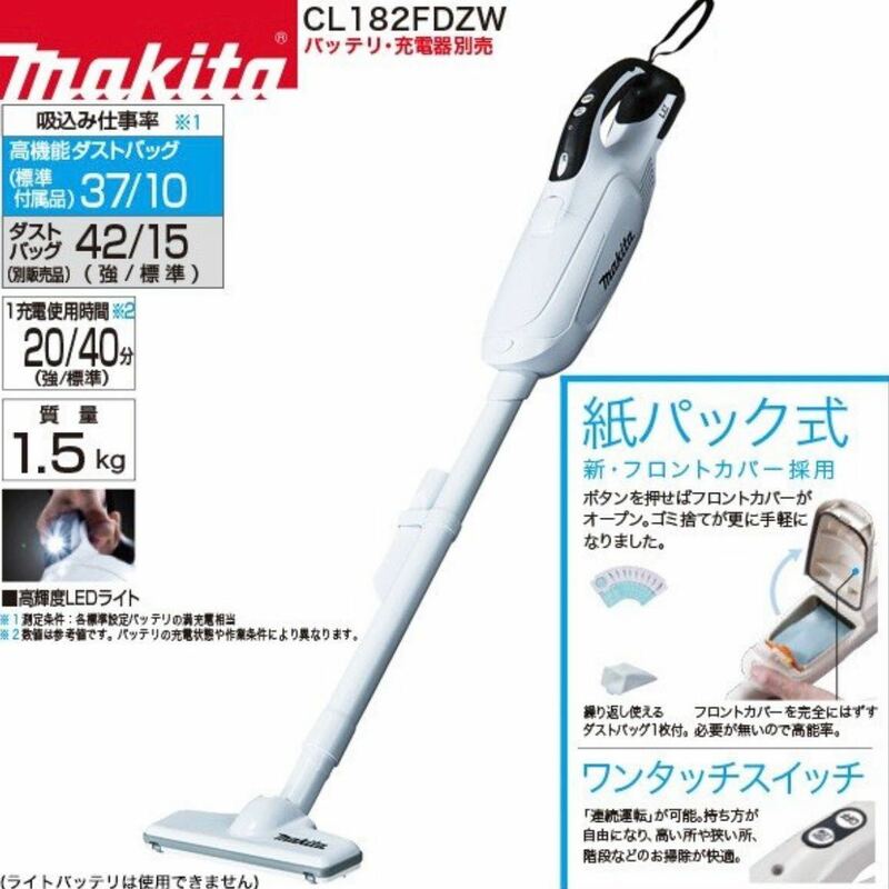 新品 上位モデル makita マキタ 18V 充電式 コードレス 掃除機 ハンディクリーナー CL182FDZW 本体のみ 8244