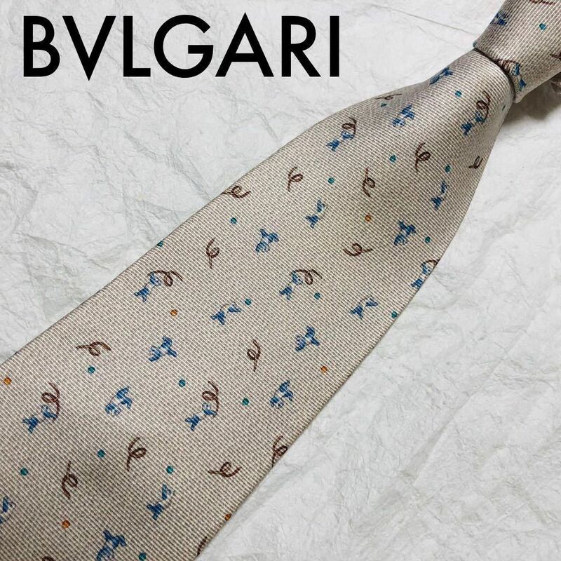 ■希少セッテピエゲ■BVLGARI ブルガリ　ネクタイ　新体操をするパンダ　シルク100% イタリア製　ベージュ