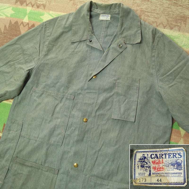グリーン コバート 【CARTERS】 40s Green Covert Shop Coat / 40年代 ショップ コート カバーオール ワーク ジャケット ビンテージ 30s50s