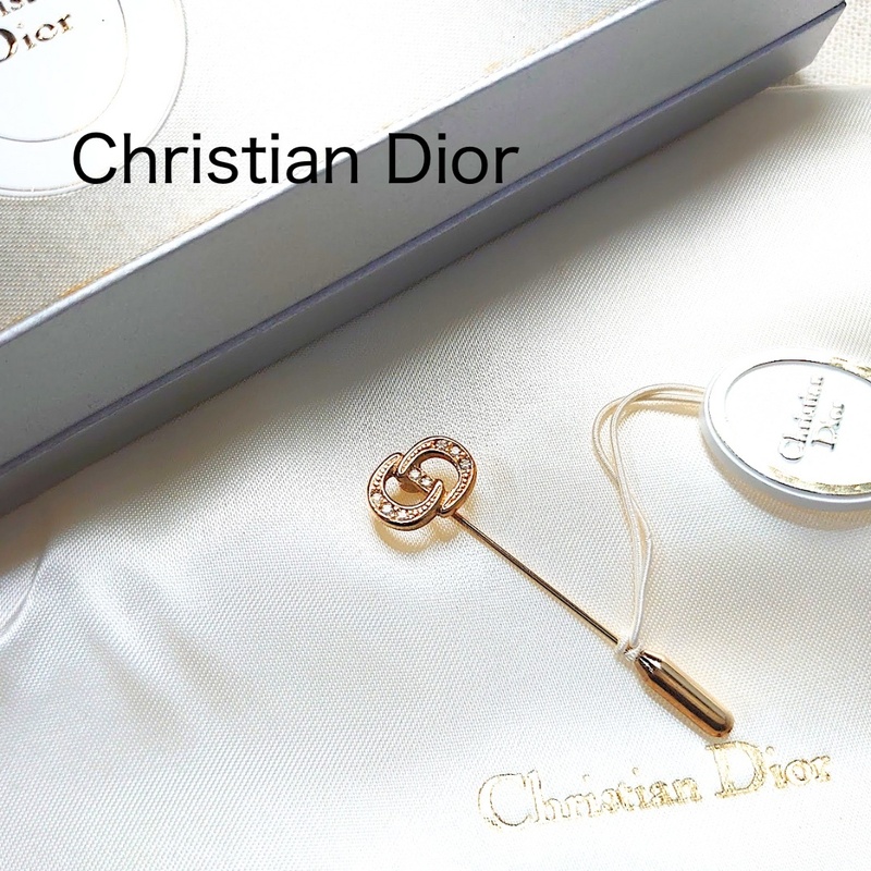【レア】Christian Dior CD クリスチャン ディオール CDロゴ ラインストーン ピンブローチ ブローチ ヴィンテージ ゴールド 【送料無料】