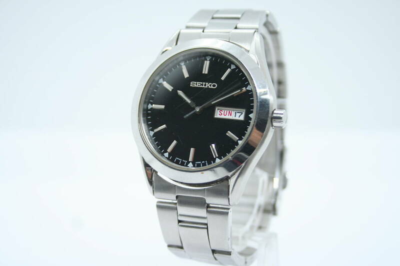 【良品 保障付 動作確認済】SEIKO 7N43-9080 Spirit Day/Date Quartz Black Dial Mens セイコー スピリット メンズ クオーツ #T109