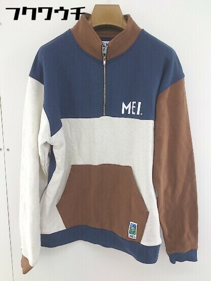 ◇ MEI メイ ロゴ ハーフジップ 長袖 トレーナー サイズ M ネイビー ブラウン ホワイト メンズ