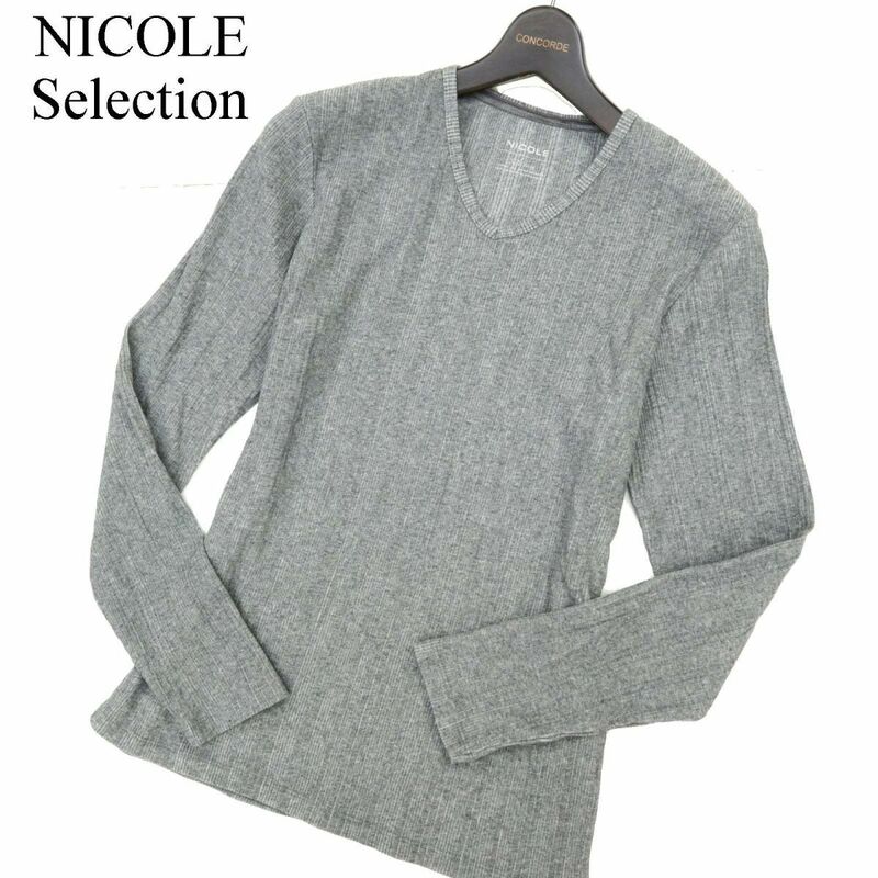 NICOLE Selection ニコル セレクション 通年 長袖 Vネック カットソー ロンTシャツ Sz.46　メンズ グレー　C3T11541_C#F