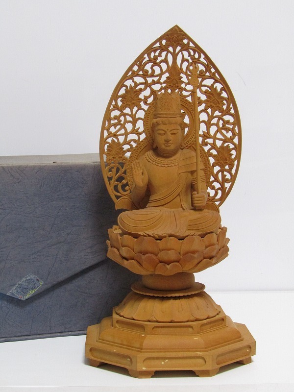 mm04-8862[NAK] 仏教美術 木彫 彫刻 虚空菩薩 坐像 高さ25cm 仏像