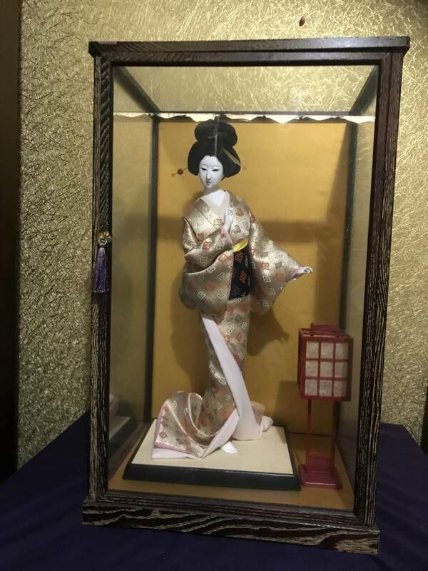 置物 着物着た女性日本人形 人形 ガラスケース　昭和レトロ