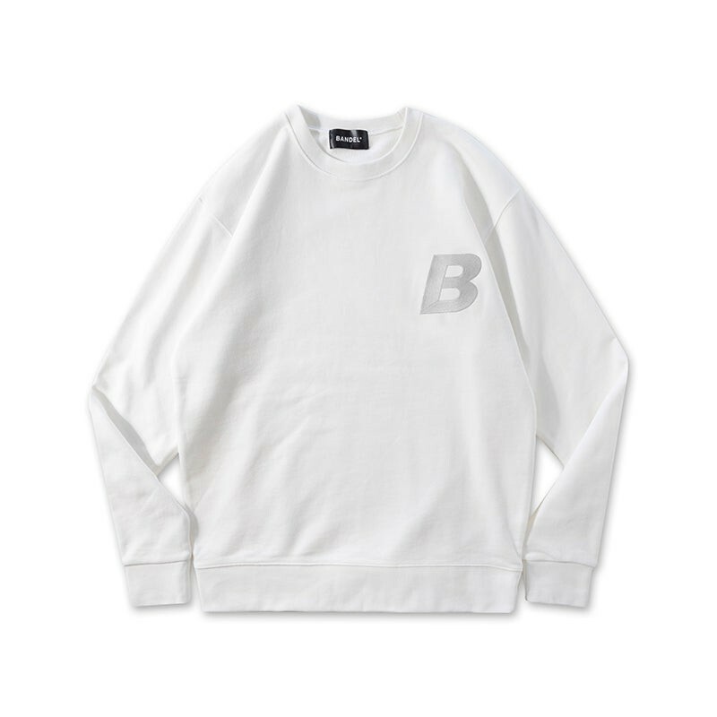 ★半額以下★バンデル BANDEL Mサイズ/長袖 白ホワイト B Crew Neck White×Silver CS006/ロング Ｔシャツ 刺繍シルバー