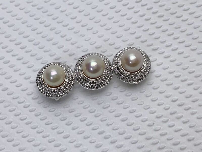 N582 美品 アコヤ真珠 本真珠 パール 帯留め オビドメ STERLING刻印 和装小物 8.5g シルバー 純銀製