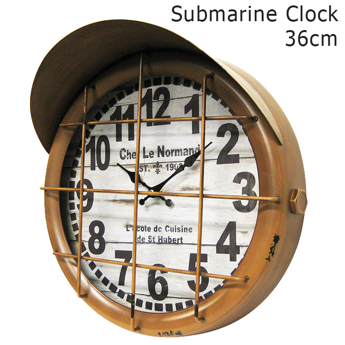 サブマリン クロック イエローブラウン (潜水艦) 壁掛け時計 つや消し アンティーク ウォールクロック 西海岸風 インテリア アメリカン雑貨