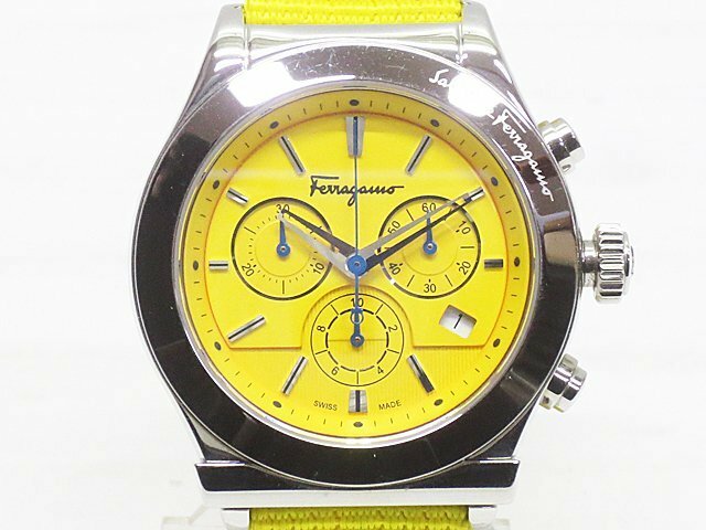 ∞ Salvatore Ferragamo フェラガモ 腕時計 FF3030013 クォーツ QZ クロノグラフ デイト イエロー文字盤 黄色 メンズ □H8