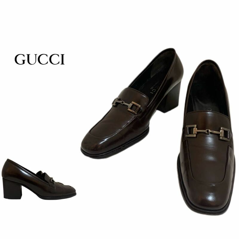 GUCCI VINTAGE グッチ ヴィンテージ MADE IN ITALY イタリア製 ホースビット ローファーレザーパンプス ダークブラウン 35.5 C アーカイブ