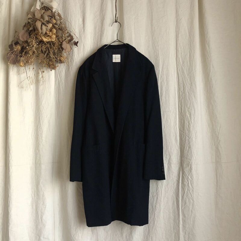 TOUJOURS トゥジュー wool long jacket navy SIZE1 トゥジュー/ウール/ロングジャケット/コート/ネイビー