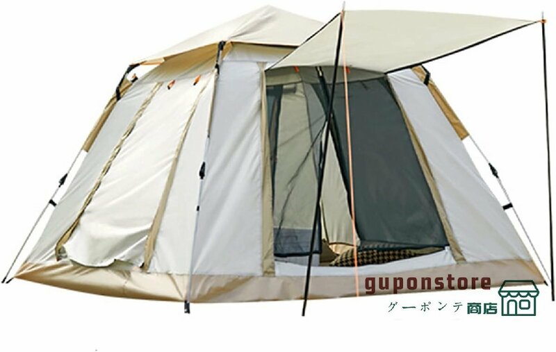 キャンプテント 大型３～４人用 ワンタッチテント 折りたたみ アウトドア ドームテント 多機能 軽量 簡単設営 二重層構造 UVカッ
