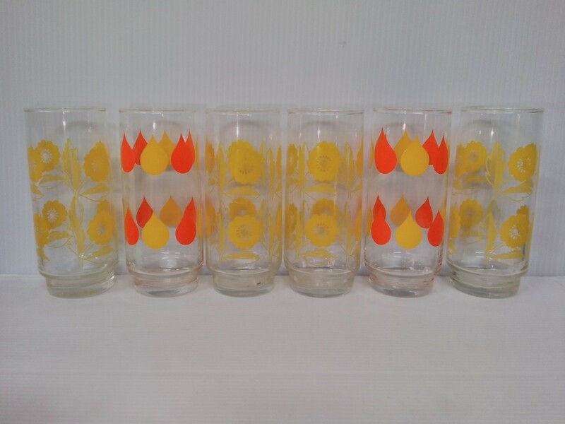 レトロポップ グラス GLASS ホヤ HOYA カラー グラス 6客組 花柄 ガラスコップ 昭和レトロ アンティーク ヴィンテージ