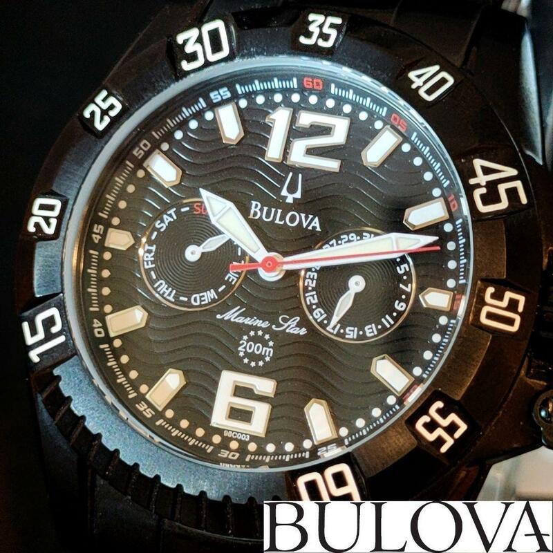 【BULOVA】ブローバ/メンズ腕時計/お洒落/ブラック.黒色/展示品特価/激レア/男性用/プレゼントに/お年玉/高級/マリンスター/ウオッチ