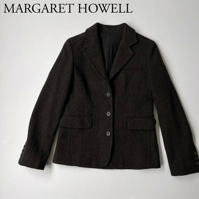 MARGARET HOWELL マーガレットハウエル ウールジャケット　ツイード　アウター　トップス　羽織 ブレザー　ダークブラウン　レディース