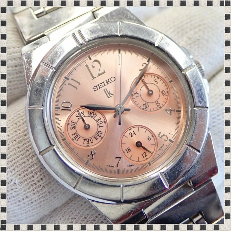 セイコー ルキア LK 5Y89-0B30 ピンク系文字盤 トリプルカレンダー クォーツ 32mm レディース 腕時計 稼動品 SEIKO