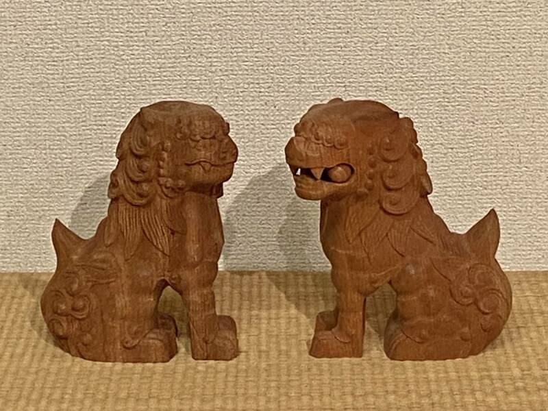 [送料込] ケヤキ 狛犬 高さ14cm 神棚 長期在庫品 未使用品