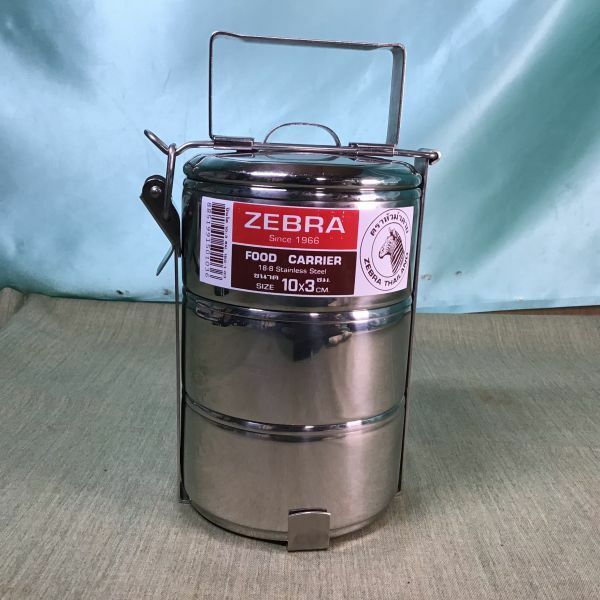 【ほぼ未使用】ゼブラ ZEBRA ステンレス フードキャリアー10㎝×3段 直火OK シングルバーナー料理 アウトドア 弁当箱