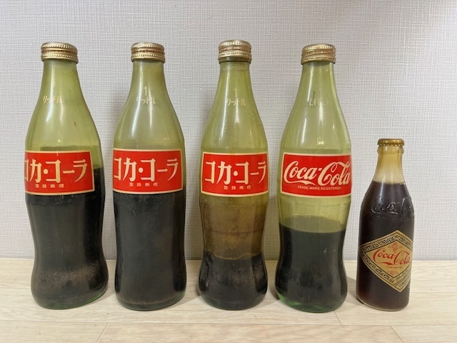 昭和レトロ 古瓶 瓶 コカ・コーラ ジュース 1リットル 300ml 25周年 5本 まとめ コレクション アンティーク 飾り U504