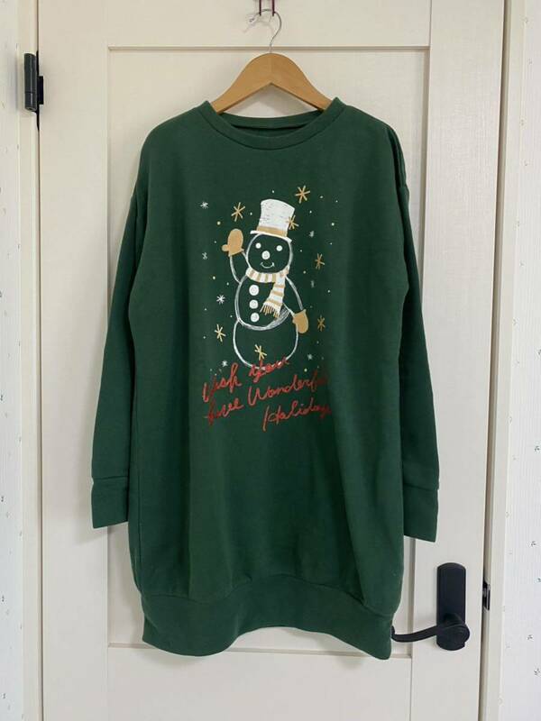 新品☆PJ ピーチジョン☆クリスマス柄ワンピース☆裏起毛☆グリーン☆M