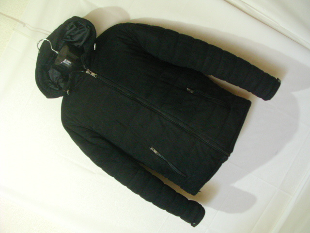 ssy7897 ZARA MAN ザラ 中綿 パーカー フード付きジャケット ブラック ■ フルジップ ■ スエード風 無地 Lサイズ アウター