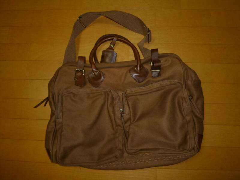  ☆中古美品☆　J.CREW　Brown Canvas Leather Strap Weekender Bag