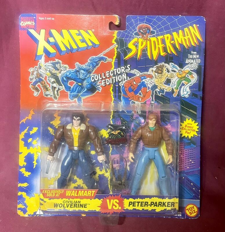 '94 TOYBIZ WALMART限定『X-MEN / SPIDER- MAN』WOLVERINE vs.PETER-PARKER アクションフィギュア MARVEL スパイダーマン