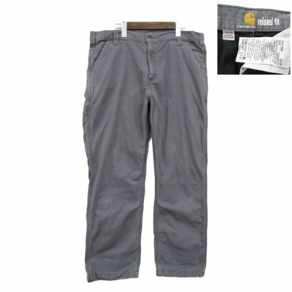 ビッグサイズ W38 L30 ニカラグア製 カーハート Carhartt ワーク ペインター パンツ グレー 裏地あり 古着 2N1493