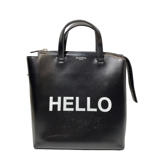 michino PARIS ミチノパリ 2way HELLO ハンドバッグ ショルダーバッグ ノートルダムバッグ 肩掛け ロゴ レザー ブラック 黒