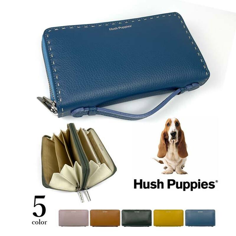 全5色　Hush Puppies ハッシュパピー リアルレザー ステッチデザイン ダブルファスナー 長財布