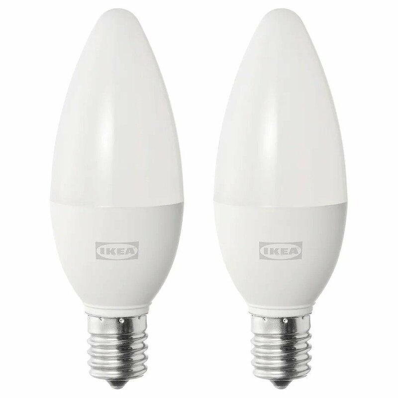 IKEA LED電球 E17 440ルーメン, SOLHETTA シャンデリア/オパールホワイト 2 ピース 全国一律送料￥520!