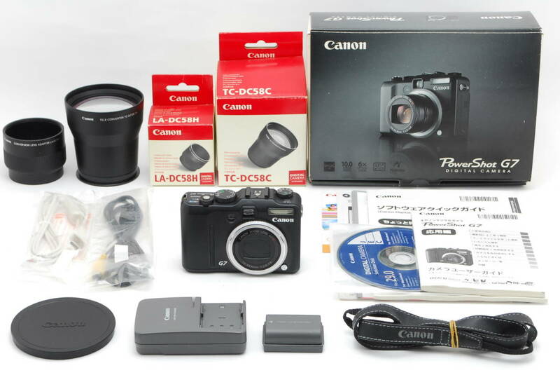 箱付き!!美品!! Canon キャノン PowerShot G7 パワーショット コンパクト デジタル カメラ LA-DC58H TC-DC58C 2× テレコンバーター #5482