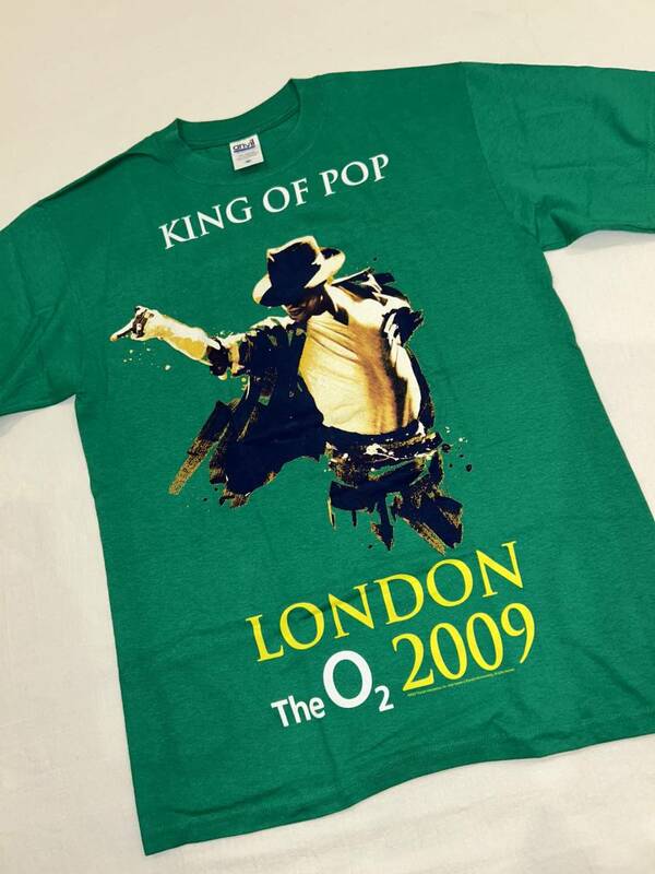 新品未使用 サイズM MICHAEL JACKSON マイケルジャクソン KING OF POP LONDON 2009 ロンドン公演 ♯22 緑 ビンテージ ロックTシャツ
