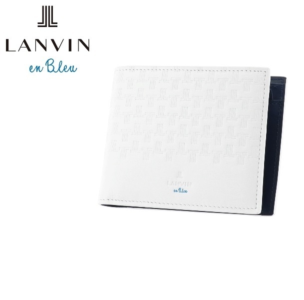 LANVIN en Bleu ランバンオンブルー 牛革 2つ折り財布 多収納デザイン ホワイト ※他にも出品中です♪ LA15062