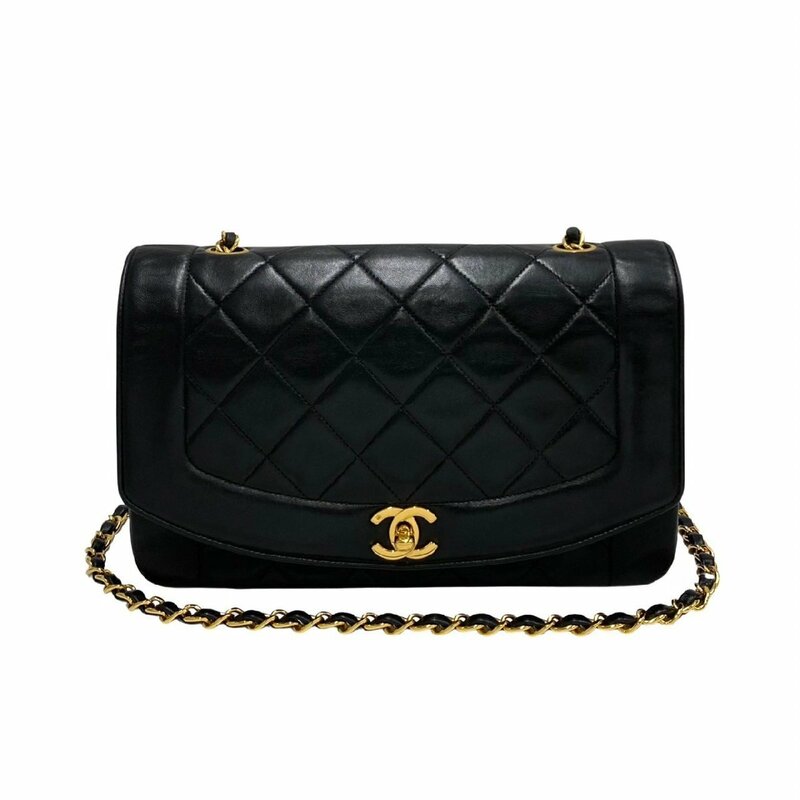 極 美品 箱付 シール有 2番台 CHANEL シャネル ダイアナフラップ マトラッセ レザー チェーン ミニ ショルダーバッグ ブラック 5kmc462-2